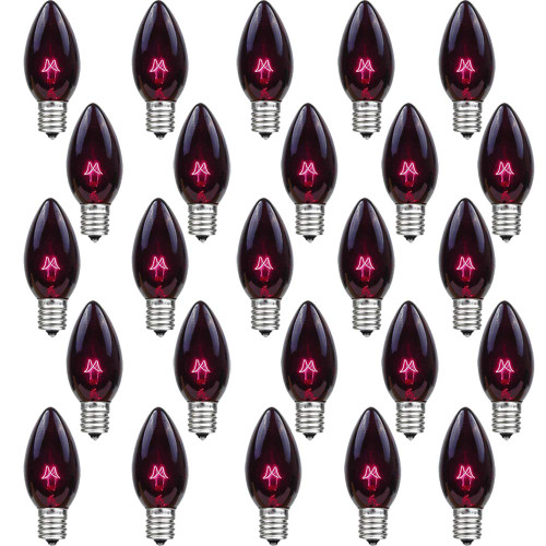 Romasaty 25 Pack C7 Black Halloween Replacement Bulbs C7 Clear Outdoor String Lights Replacement Bulbs, C7/E12 Candelabra Base, 5 Watt