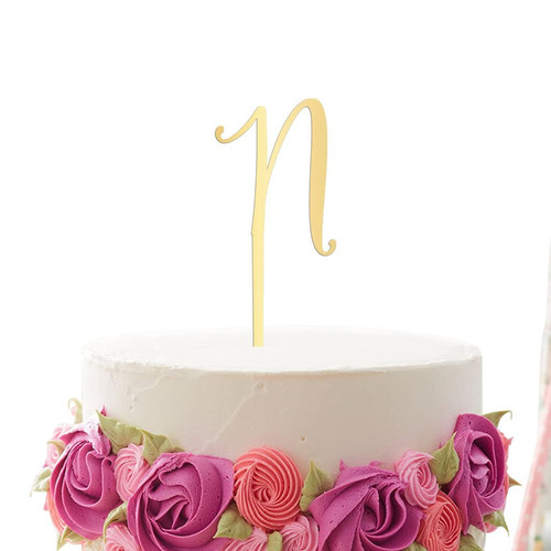 Vinisong Initials Letter N Cake Topper Gold Glitter Cake Topper for Birthday Party Cake Decoration for Personalized Rustic Wedding Cake Topper Acrylic Cake Topper Party Decoration Supplies