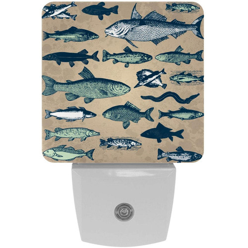 LORVIES Underwater World Vintage Fish Plug in LED Night Light Auto Sensor Dusk to Dawn Decorative Night for Bedroom, Bathroom, Kitchen, Hallway, Stairs,Hallway,Baby's Room, Energy Saving
