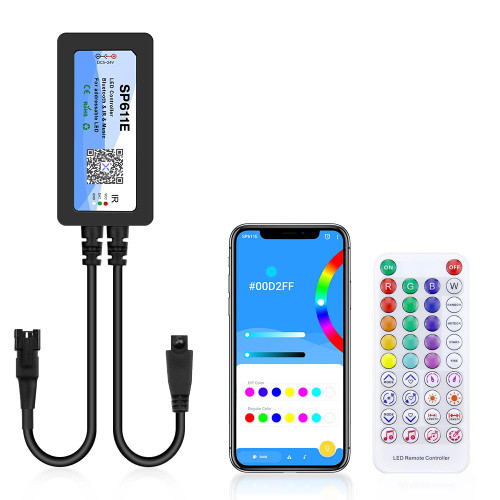 ALITOVE WS2812B WS2811 Controller Bluetooth APP Music Sync Addressable RGB IC LED Remote Controller Timer Function SP611E for SK6812 WS2812 SM16703 UCS1903 LED Pixel String Light Strip DC 5V~24V