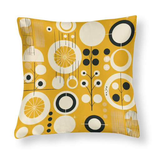 16"x16" Decorative Soft And Luxurious Cushion Cover Retro Mid Century 60s 70s Pattern Mustard Yellow Satin Square Throw Pillow Covers Teal Midcentury Geometric Retro Vintage Outdoor Throw Pillow Cover