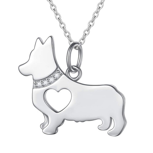 FLYOW 925 Sterling Silver Hollow Heart Corgi Dog Pendant Necklace Jewelry for Women Teen Girls,18" (Corgi Necklace) FLYOW 925 Sterling Silver Hollow Heart Corgi Dog Pendant Necklace Jewelry for Women Teen Girls,18" (Corgi Necklace)
