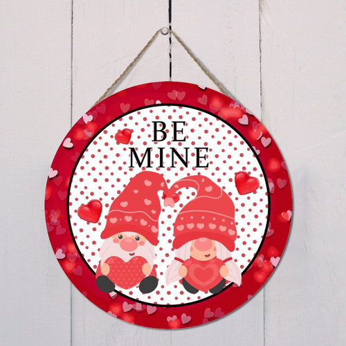 Wood for Signs Gnome Seasonal Pink Hearts Hanging Wood Sign 12x12in Round Valentine's Day Gnomes Be Mine Wooden Plaques Vintage Wall Art Sign Wall Hanging Sign Personalized Sign Home Wall Decor