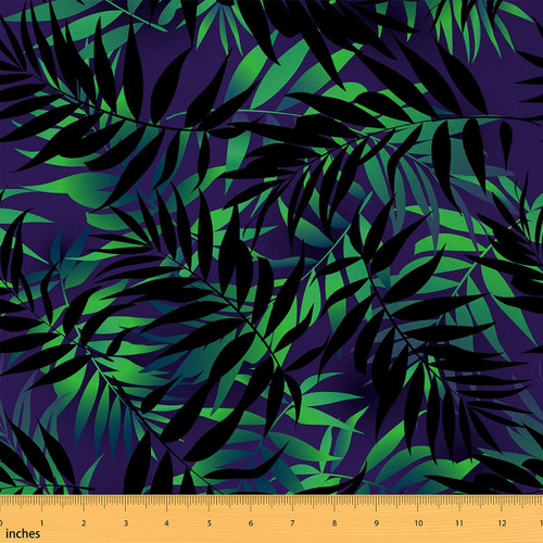Palm Tree Leaf Fabric by The Yard, Tropical Exotic Decorative Waterproof Fabric, Botanical Weed Leaves Upholstery Fabric for Chairs Sofa, DIY Craft Patchwork Jungle Wild Leaf Fabric, Green, 1 Yard