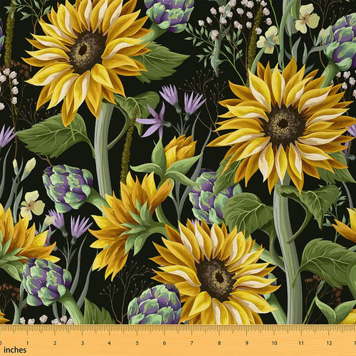 jejeloiu Sunflower Fabric by The Yard, Floral Print Upholstery Fabric, Yellow Flowers Pattern Outdoor Fabric, Botanical Leaf Pattern Reupholstery Fabric for Chairs, 3 Yards, Yelllow Green