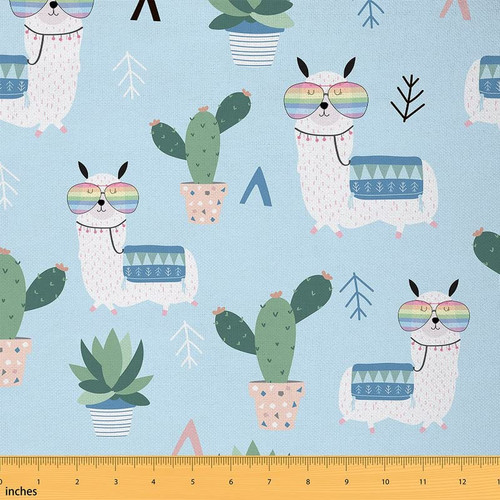 Feelyou Cute Llama Fabric by The Yard, Cartoon Llama Alpaca Upholstery Fabric for Chairs,Cactus Boho Succulent Decorative Waterproof Outdoor Fabric, 1 Yard, Green Blue Feelyou Cute Llama Fabric by The Yard, Cartoon Llama Alpaca Upholstery Fabric for Chairs,Cactus Boho Succulent Decorative Waterproof Outdoor Fabric, 1 Yard, Green Blue