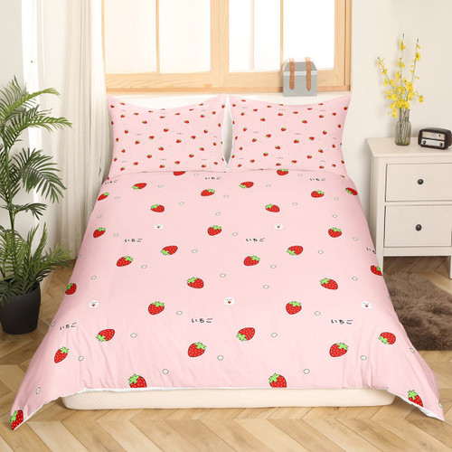 Girls Strawberry Bedding Set Full Size Sweet Strawberry Duvet Cover Set For Kids Pink Cute Cartoon Fruit Food Theme Comforter Cover Set Girly White Floral Bedspread Cover Kawaii Soft With Zipper Girls Strawberry Bedding Set Full Size Sweet Strawberry Duvet Cover Set For Kids Pink Cute Cartoon Fruit Food Theme Comforter Cover Set Girly White Floral Bedspread Cover Kawaii Soft With Zipper