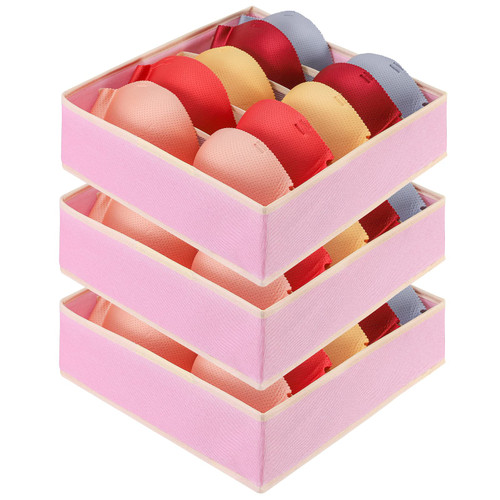 Kebrowme Foldable Dresser Drawer Organizers Clothes, Drawer Underwear Organizer Dividers under Cabinet Clothes Organizer, Storage Boxes for Bar,Socks,3 Pack ?Pink?