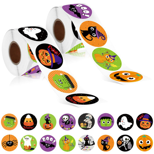 800 Pieces Halloween Character Stickers Pumpkin Spider Bat Ghost Witch Halloween Roll Sticker 16 Alternating Designs Halloween Character Labels Decoration for Kids Trick or Treat Party Favors Supplies