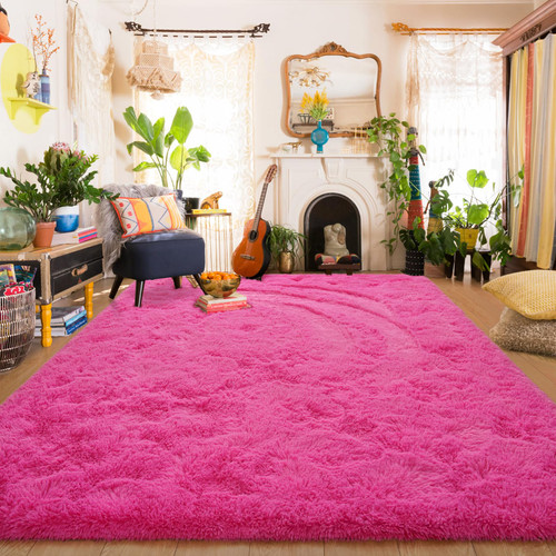 Amearea Premium Soft Area Rug 4x5.3 Feet, Pink Rugs for Living Room, Fluffy Carpet for Bedroom Nursery Playroom Teen Bedside Home Decor, Comfortable Indoor Furry Dorm Carpets, Hot Pink