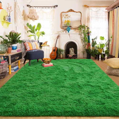 Amearea Premium Soft Area Rug 4x5.3 Feet, Green Rugs for Living Room, Fluffy Carpet for Bedroom Nursery Playroom Teen Home Decor, Comfortable Indoor Furry Dorm Carpets, Green