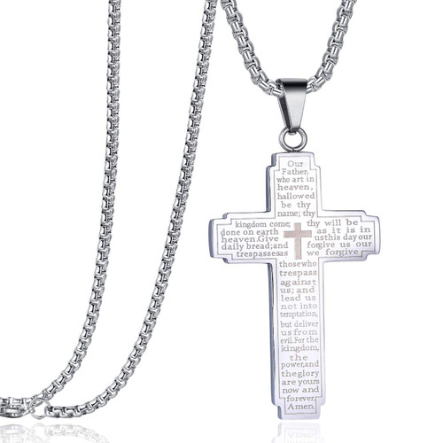Rehoboth Stainless Steel Our Father Lord's Prayer Cross Pendant Necklace for Boys Women Men Chain 24" Silver Rehoboth Stainless Steel Our Father Lord's Prayer Cross Pendant Necklace for Boys Women Men Chain 24" Silver
