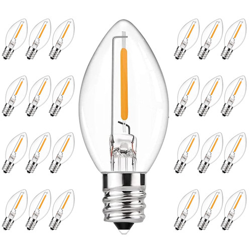 Konictom C7 LED Replacement Bulbs,25 Pack 0.6W C7 LED Christmas Lights Bulbs for String Lights,E12 Base,Warm White 2700K Waterproof Vintage Clear Bulbs for Night Light Candles Garden,Christmas
