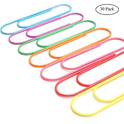Super Large Paper Clips Vinyl Coated, Coideal 30 Pack 4 Inch Assorted Color Jumbo Paper Clip Holder, Multicolored Giant Big Sheet Holder for Files, Papers, Office Supply (10 cm)