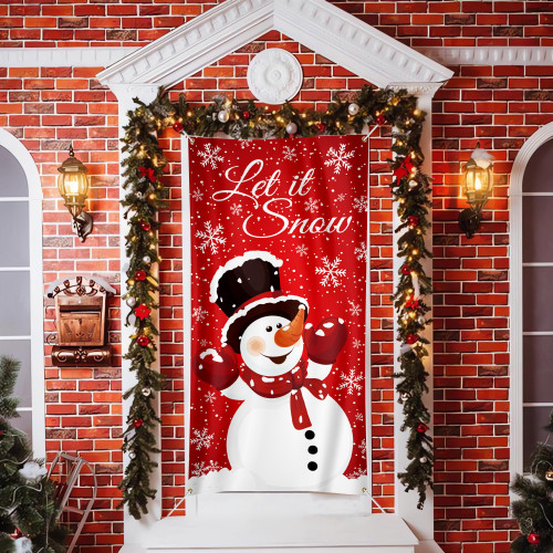 Christmas Snowman Door Cover Winter Let It Snow Door Banner Christmas Front Door Porch Banner Snowman Photography Backdrop Sign for Christmas New Year Winter Holiday Home Party Decor