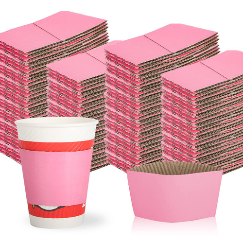 zsccxq 200 Pcs Pink Disposable Corrugated Kraft Paper Coffee Sleeves Cup Sleeves Holder Protective Insulated Heat Espresso Coffee Cup Sleeve Fits For 12, 16, 20, 24 oz Hot Drinks