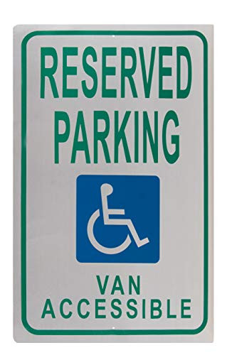 Handicap Parking Sign - Reserved Parking Van Accessible Notice, Rust Free Aluminum, Green on White, 18 x 12 Inches