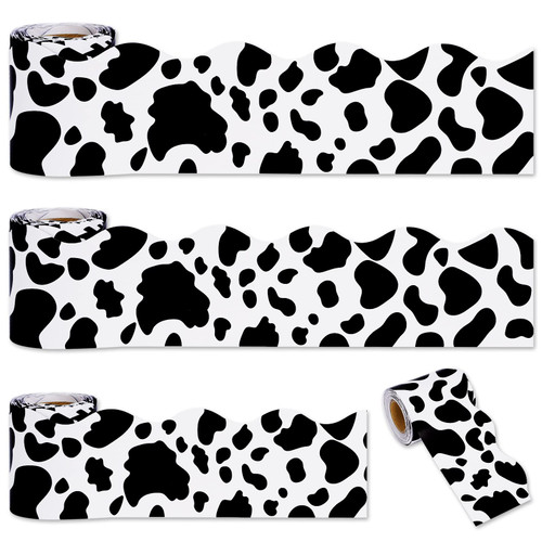 Whaline 98.4ft Cow Print Bulletin Board Borders 3 Sizes Black White Cow Die-Cut Bulletin Board Stripes Rolled Bulletin Board Trim for Cow Party Birthday School Classroom Office Chalkboard Decor