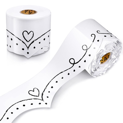 69 ft White Classroom Borders Squiggles and Dots Bulletin Board Borders White Black Dotted Swirl Paper Rolled Teachers Die Cut Trimmer Border for Bulletin Board Classroom Chalkboard Wall Decor
