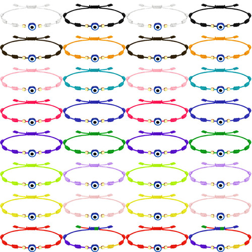 32 Pieces Evil Eye Bracelets Adjustable Evil Eye String Knot Bracelet Good Luck Amulet Bangle Braided Rope Bracelet Evil Eye Charm Strand Bracelet for Women Men (Bright Color)