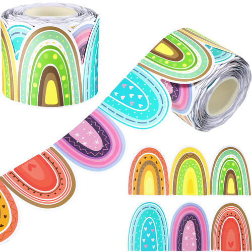 65 ft Rainbow Bulletin Board Border Boho Classroom Bulletin Border Rainbow Polka Dots Border Rainbow Straight Borders for School Office Home Decoration, Party Supplies