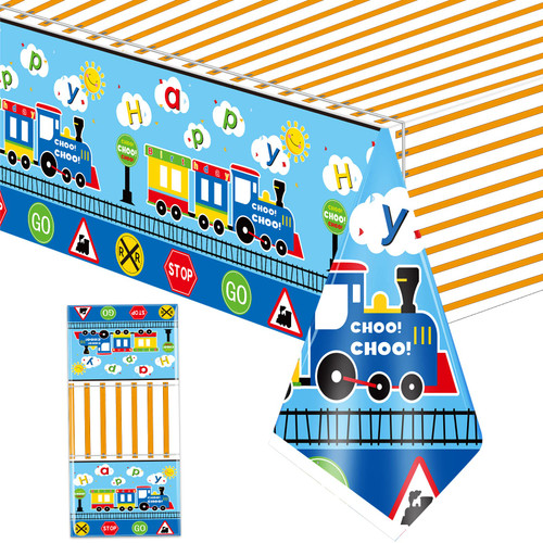Irenare Train Plastic Tablecloths Train Birthday Party Supplies Train Party boy Tablecovers Train Party Decorations 51 x 87 Inch (1 Piece)