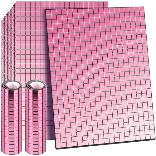 Self-Adhesive Mirrors Mosaic Tiles Mirror Tiles Self Adhesive Disco Mirror Tiles Craft Mirror Tiles Mirror Mosaic Tiles Mosaic Tiles Mirror for DIY, 5 x 5 mm (Pink, 7200 Pieces)
