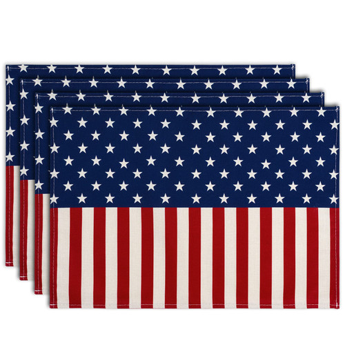 AnyDesign Patriotic Placemats American Flag Table Place Mats 4th of July Stars Stripes Non-Slip Heat Resistant Kitchen Dinner Table Mat for Independence Day Kitchen Dining Table Decor, 12 x 18, 4Pcs