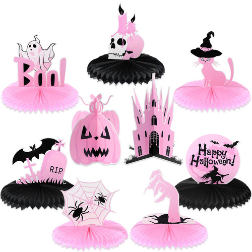 9 Pieces Pink and Black Halloween Table Centerpieces Happy Halloween Boo Witch Skull Spider Honeycomb Centerpieces Pumpkins Castles 3D Halloween Table Toppers for Halloween Party Decoration 9 Pieces Pink and Black Halloween Table Centerpieces Happy Halloween Boo Witch Skull Spider Honeycomb Centerpieces Pumpkins Castles 3D Halloween Table Toppers for Halloween Party Decoration