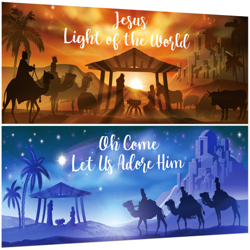 2 Pieces Christian Bulletin Board Christmas Nativity Sunday School Decorations for Classroom Religious Bulletin Board Borders Christian Classroom Decorations for Classroom Door Wall Decor Supplies