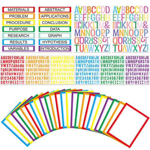 PerKoop 36 Sheets Science Fair Board Supplies 24 Self Adhesive Presentation Science Subtitles 4 Science Fair Project Titles 8 Personalized Letter Sticker Supplies for Classroom Office (Colorful)