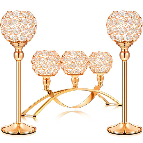 Set of 3 Pieces Gold Crystal Candle Holders, Tealight Candlestick Candelabra Stand with 3 Arms, Decorative Table Centerpieces Fireplace Home Living Room Decor for Wedding Housewarming Anniversary Set of 3 Pieces Gold Crystal Candle Holders, Tealight Candlestick Candelabra Stand with 3 Arms, Decorative Table Centerpieces Fireplace Home Living Room Decor for Wedding Housewarming Anniversary