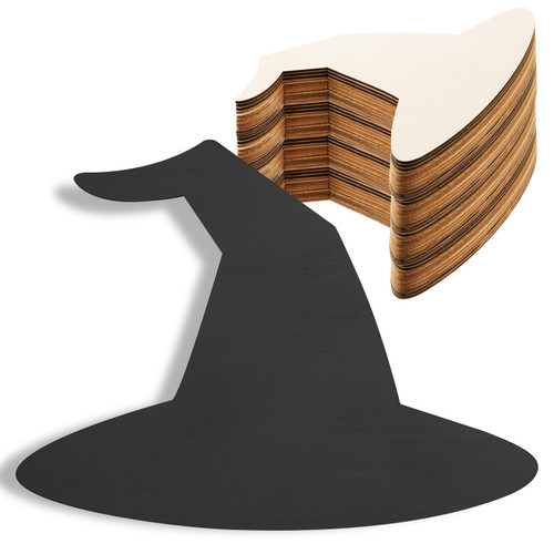 12 Pcs Wood Witch Hat Cutouts Unfinished Halloween Witch Hat Shape Signs Blank Wood Slices Halloween Wood Ornaments Decorations for DIY Crafts Halloween Fall Door Hanger Home Decor,11.81x10.43 Inch