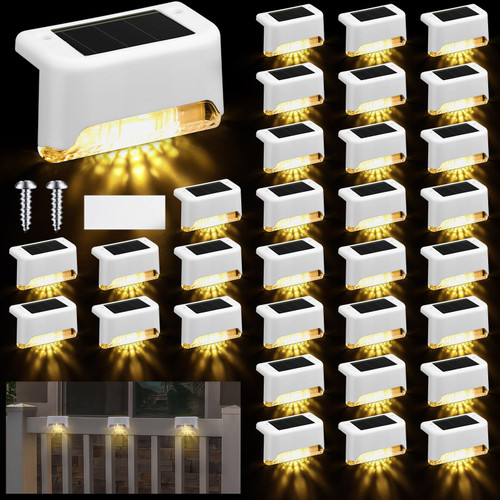32 Pcs Solar Deck Lights Outdoor, Solar Step Lights Waterproof LED Solar Lights Outdoor Fence Lights for Stairs, Step, Railing, Patio, Driveway, Garden, Pathway and Yard (White Shell Warm White Light) 32 Pcs Solar Deck Lights Outdoor, Solar Step Lights Waterproof LED Solar Lights Outdoor Fence Lights for Stairs, Step, Railing, Patio, Driveway, Garden, Pathway and Yard (White Shell Warm White Light)