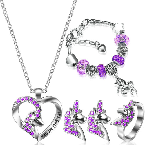 Yaomiao Unicorn Jewelry Set for Girls Includes Unicorn Necklace, Bracelet, Ring and Earrings Unicorn Crystal Charm Gifts for Little Girl with Present Box (Purple) Yaomiao Unicorn Jewelry Set for Girls Includes Unicorn Necklace, Bracelet, Ring and Earrings Unicorn Crystal Charm Gifts for Little Girl with Present Box (Purple)