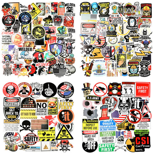 200 Pieces Hard Hat Stickers for Tool Box Helmet Funny Construction Vinyl Waterproof Tool Box Stickers American Patriotic Helmet Decals for Electrician Worker Helmet Hardhat Welding Union Ironworker