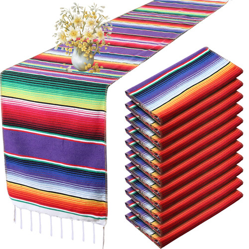 12 Pcs Mexican Serape Table Runner Mexican Party Table Blanket Serape Colorful Striped Runner Fringe Cotton Table Runner Decoration for Cinco De Mayo Fiesta Party Wedding 14 x 84 Inch (Classic Style) 12 Pcs Mexican Serape Table Runner Mexican Party Table Blanket Serape Colorful Striped Runner Fringe Cotton Table Runner Decoration for Cinco De Mayo Fiesta Party Wedding 14 x 84 Inch (Classic Style)