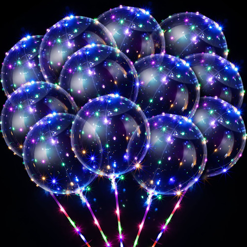 Vinsot 30 Pack LED Bobo Balloons Light Up Balloons Clear Helium Bubble Bobo Glow Balloons with String Lights for Parties Birthday Wedding Decoration