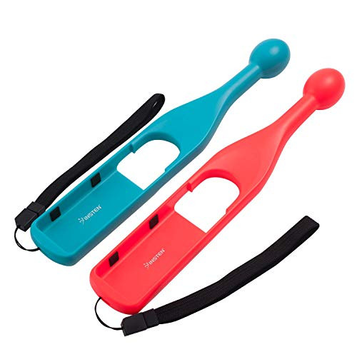 Insten Drum Sticks for Nintendo Switch Joy-con , Twin Pack Set Joy Con Controller Grip Holder Compatible with Nintendo Switch Taiko Drum Motion Sensing Game (Red/Blue) with Hand Straps