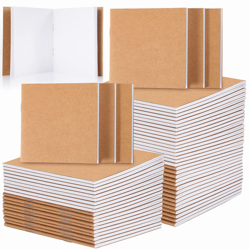 100 Pack Mini Notebook Bulk Kraft Unlined Blank Journals Small Blank Page Kraft Writing Notepad 4 x 4 Inch Sketchbooks Pocket Journal for Kids, Students 24 Sheets