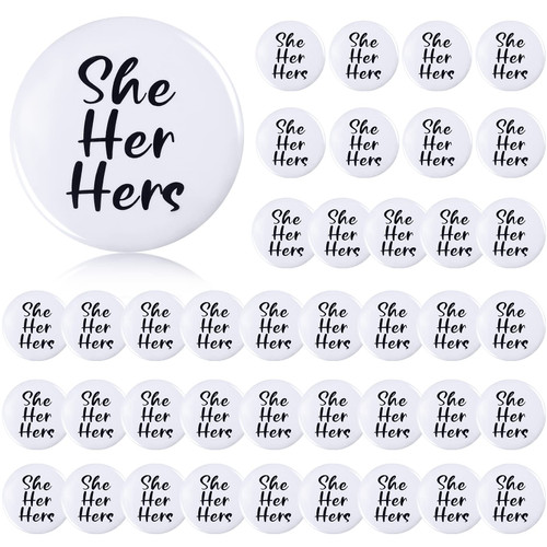 40 Pcs Pronoun Badges Pins 1 Inch Pronoun Pin Nonbinary Pin Gender Identity Pronoun Buttons round Pronoun Pinback Button Cute Pronouns Button Pin (She, Her, Hers)