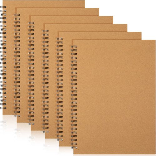 6 Pack B5 Spiral Notebook Ruled Spiral Journal Lined Paper, 70 Sheets,140 Pages, Wirebound Spiral Notebook 10.5 x 7.3 Inch Hard Cover Memo Notepad Sketchbook for School Office Travel(Kraft Color)