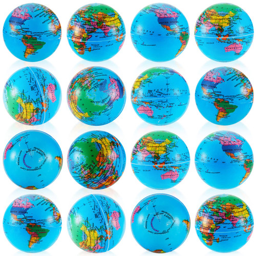 40 Pcs World Map Stress Balls Mini Earth Globe Squeezable Ball 2.5 Inch, Earth Day Party Favor Decoration Stress Relief Educational Stress Ball Toys for Classroom School Prizes Stress Relief Gifts