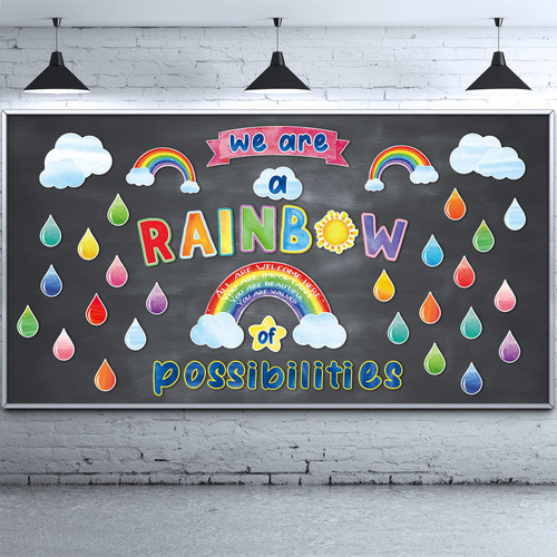 73 Pcs Rainbow of Possibilities Bulletin Board Inspirational Rainbow Cutouts Motivational Rainbow Board Colorful Rainbow Cloud Bulletin Board Decor for Classroom School Chalkboard Decoration Supplies