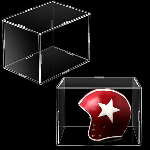 2 Pack Mini Helmet Display Case Clear Acrylic Football Baseball Basketball Helmet Holder Small Helmet Box Transparent Cube Helmet Organizer Stand for Collecting Sports Memorabilia Toy and Jewelry