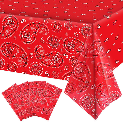 Western Party Tablecloth Paisley Table Cover Bandana Plastic Table Cloth Rectangle Floral Tablecloth for Western Cowboy Themed Party Decorations, 108 X 54 Inches (Red, 6 Pack) Western Party Tablecloth Paisley Table Cover Bandana Plastic Table Cloth Rectangle Floral Tablecloth for Western Cowboy Themed Party Decorations, 108 X 54 Inches (Red, 6 Pack)