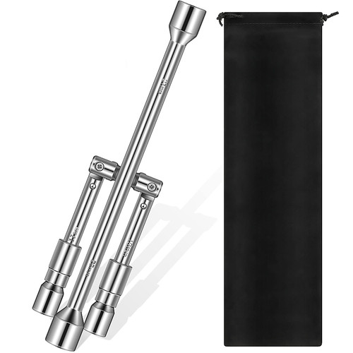 Frienda 14 Inch Foldable Cross Wrench Folding Lug Wrench 4 Way Sliding Lug Wrench Sliding Lug Wrench with Black Flannelette Bag