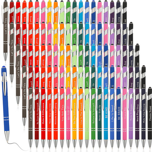 Handepo 100 Pack Stylus Tip Ballpoint Pen Inspirational Quotes Pen Rubberized Ballpoint Pen Screen Touch 1.0 mm Black Ink Pen for Home Office School Supplies (Rainbow,Inspirational)