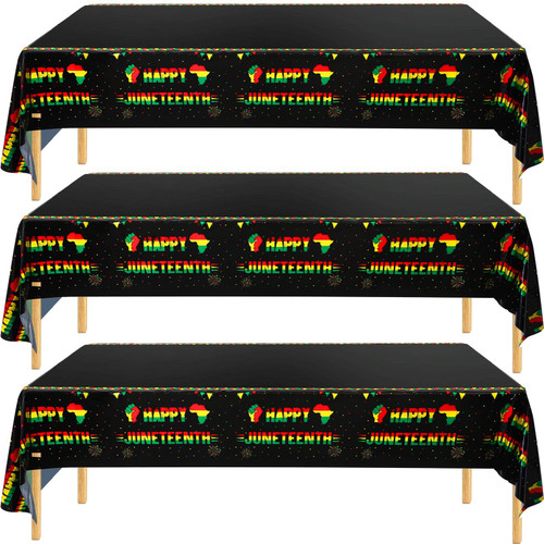 Buryeah Happy Juneteenth Tablecloth African American Freedom Day Plastic Table Covers Juneteenth Decorations for June 19th 1865 African Afro American Festival Party Supplies, 54 x 108 Inch (3)