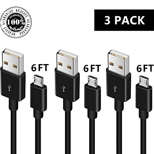 Micro USB to USB 2.0 Charging Cable, 2 Pack Android Phone Fast Charger Cord with Long Length for Samsung Galaxy S7 Edge/S7/S6 Edge/S6, Note 5/4/2, HTC, LG G4, BlackBerry, Motorola, Sony (BLACK3 6FT)